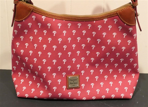 Dooney & Bourke Philadelphia Phillies Purse - Red with P Logo - Leather Trim - Shows Very Minimal Use - Genuine Major League Baseball Merchandise Tag Inside 