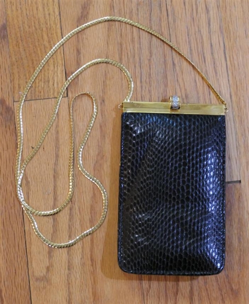 Beschemel Cell Phone Size Evening Bag with Chain Strap - Rhinestone Closure - Like New 