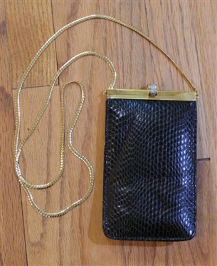 Beschemel Cell Phone Size Evening Bag with Chain Strap - Rhinestone Closure - Like New 