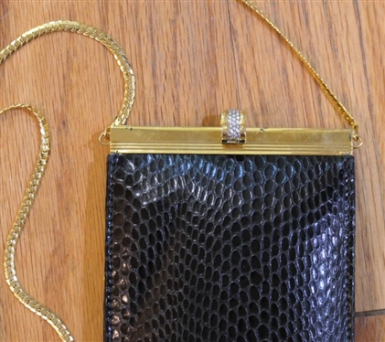 Beschemel Cell Phone Size Evening Bag with Chain Strap - Rhinestone Closure - Like New 