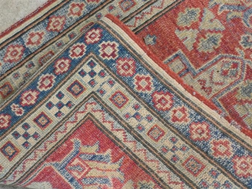 Oriental Throw Rug - Red and Blue - Hand Woven - Low Pile - Measures 36 by 24 1/2 