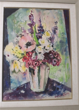 Edith Belle Taylor Floral Watercolor Painting - Framed and Matted - Frame is 23 by 19 