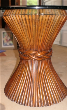 Contemporary Glass Top Table - Bundle of Wheat Wooden Base - Glass Top is 48 Wide 3/4 Thick 