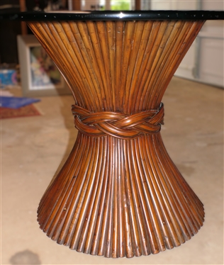 Contemporary Glass Top Table - Bundle of Wheat Wooden Base - Glass Top is 48 Wide 3/4 Thick 