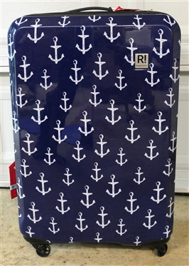 Revelation Hardside Rolling Suitcase - Navy Blue with White Anchor Pattern - Full Size Suit Case