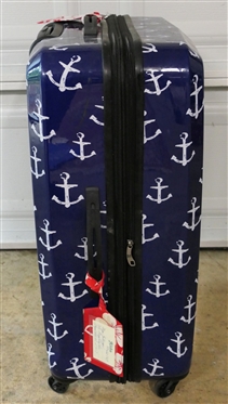 Revelation Hardside Rolling Suitcase - Navy Blue with White Anchor Pattern - Full Size Suit Case