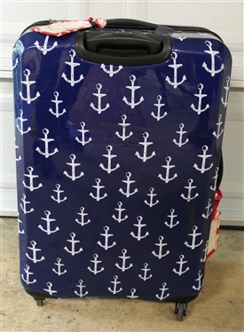 Revelation Hardside Rolling Suitcase - Navy Blue with White Anchor Pattern - Full Size Suit Case