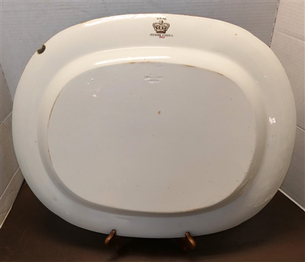 Outstanding Large 19th Century Ironstone Platter -Bright Floral Decoration with Cobalt Blue Border -  Real Stone China Mark on Back  - Platter is 20 1/2 by 17 - Chip on Underside of  Outer Edge 