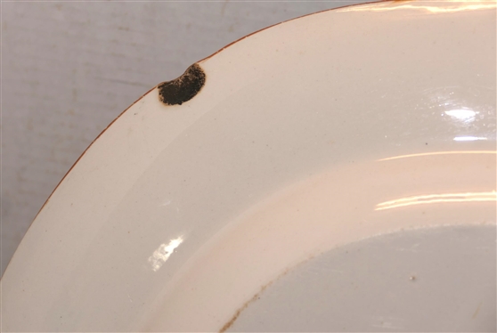 Outstanding Large 19th Century Ironstone Platter -Bright Floral Decoration with Cobalt Blue Border -  Real Stone China Mark on Back  - Platter is 20 1/2 by 17 - Chip on Underside of  Outer Edge 