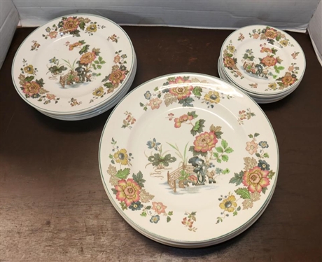 24 Pieces of Wedgwood "Eastern Flowers" China - Pattern No. TKD 426 - 8 - 5 3/4" Bread Plates, 8 - 8 1/4" Salad Plates, and 8 - 10 1/2" Dinner Plates 