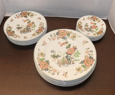24 Pieces of Wedgwood Eastern Flowers China - Pattern No. TKD 426 - 8 - 5 3/4 Bread Plates, 8 - 8 1/4 Salad Plates, and 8 - 10 1/2 Dinner Plates 