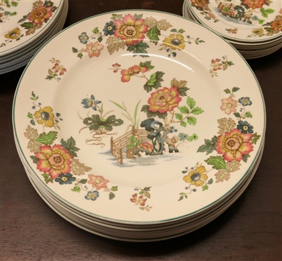 24 Pieces of Wedgwood Eastern Flowers China - Pattern No. TKD 426 - 8 - 5 3/4 Bread Plates, 8 - 8 1/4 Salad Plates, and 8 - 10 1/2 Dinner Plates 