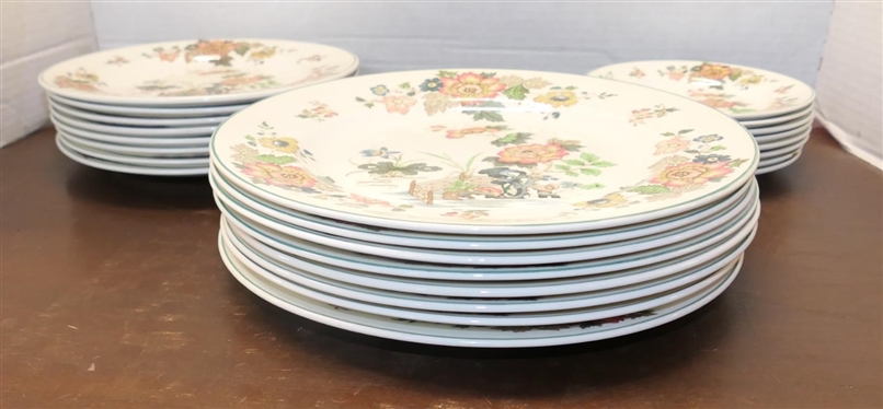 24 Pieces of Wedgwood Eastern Flowers China - Pattern No. TKD 426 - 8 - 5 3/4 Bread Plates, 8 - 8 1/4 Salad Plates, and 8 - 10 1/2 Dinner Plates 