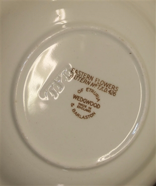 13 Pieces of Wedgwood Eastern Flowers China- 4 - 8 1/2 Square Plates, 4 Cup and Saucer Sets, and 1 Additional Saucer - Square Plates  are Pattern No. T.K.D. 426, Cup and Saucers are Pattern...