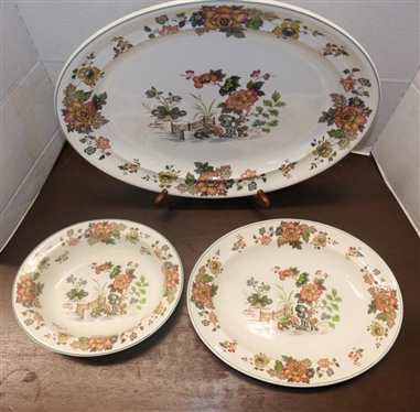 3 Wedgwood Eastern Flowers Serving Pieces - 10 Oval Bowl, 13 Platter, and 17 Platter - All Pattern No. T.K.D. 426