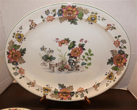 3 Wedgwood Eastern Flowers Serving Pieces - 10 Oval Bowl, 13 Platter, and 17 Platter - All Pattern No. T.K.D. 426