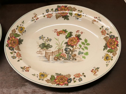 3 Wedgwood Eastern Flowers Serving Pieces - 10 Oval Bowl, 13 Platter, and 17 Platter - All Pattern No. T.K.D. 426