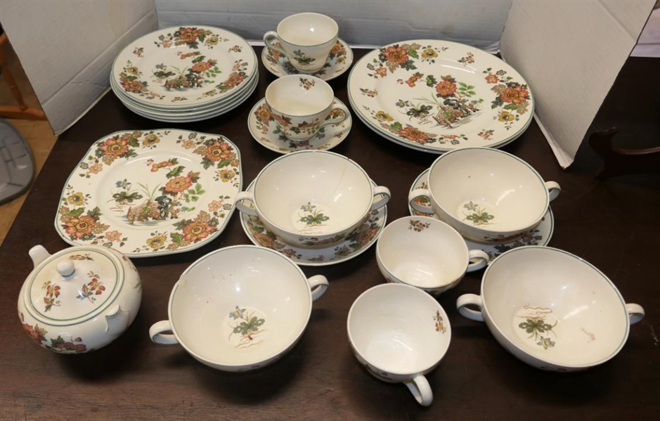 21 Pieces of Wedgwood "Eastern Flowers" China - All with Some Imperfections - Chips, Cracks, and/or Glaze Flakes 
