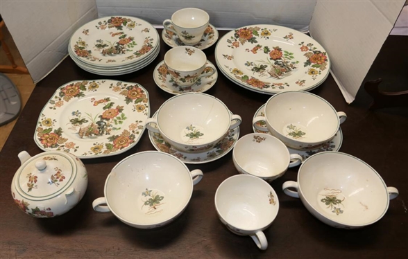 21 Pieces of Wedgwood "Eastern Flowers" China - All with Some Imperfections - Chips, Cracks, and/or Glaze Flakes 