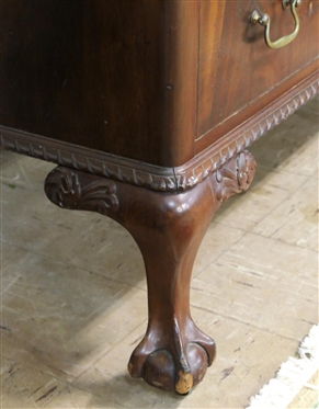 Mahogany Dresser - Chippendale Style with Heavily Carved Ball and Claw Feet - Carved Molding At Top and Bottom - Crotch Mahogany Drawer Fronts - 2 Dovetailed Drawers over 2 Dovetailed Drawers -...