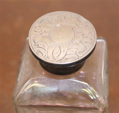 Sterling Silver Dresser Objects - Sterling Framed Mirror, Perfume Bottle with Hand Chased Sterling Silver Lid, Cone Shaped Perfume Bottle with Sterling Top (Dented) and Etched Shaker with Swags and...