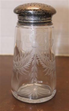 Sterling Silver Dresser Objects - Sterling Framed Mirror, Perfume Bottle with Hand Chased Sterling Silver Lid, Cone Shaped Perfume Bottle with Sterling Top (Dented) and Etched Shaker with Swags and...
