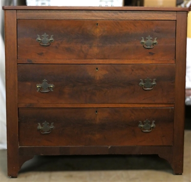 19th Century Walnut 3 Drawer Solid End Chest - 3 Dovetailed Drawers - Nice Brass Pulls - Glass Top - Chest Measures 39" Tall 42" by 18" 