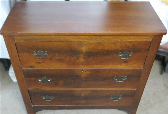 19th Century Walnut 3 Drawer Solid End Chest - 3 Dovetailed Drawers - Nice Brass Pulls - Glass Top - Chest Measures 39 Tall 42 by 18 