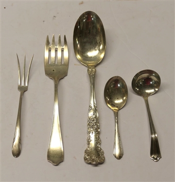 5 Sterling Silver Utensils - Gorham Spoon, Alvin Unusual Fork, and Towle Smaller Pieces - 145.0  Grams Total Weight