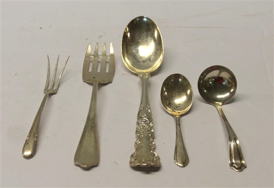 5 Sterling Silver Utensils - Gorham Spoon, Alvin Unusual Fork, and Towle Smaller Pieces - 145.0  Grams Total Weight