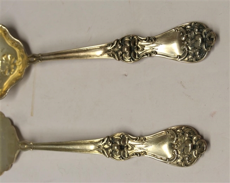 Baker - Manchester Mfg. Co. 1904 - 1914 Sterling Silver Serving Spoon and Meat Fork - Beautiful Highly Detailed Floral Pattern - Spoon is 9 Long - 117.0 Grams Total Weight
