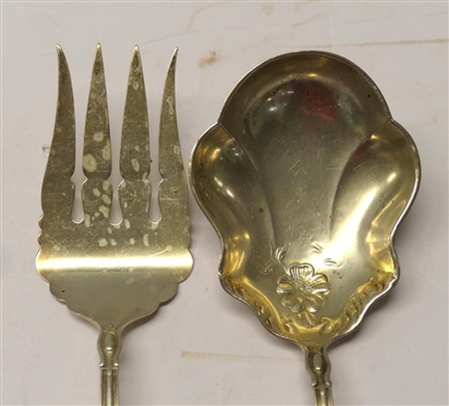 Baker - Manchester Mfg. Co. 1904 - 1914 Sterling Silver Serving Spoon and Meat Fork - Beautiful Highly Detailed Floral Pattern - Spoon is 9 Long - 117.0 Grams Total Weight