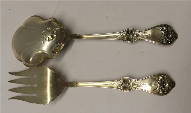 Baker - Manchester Mfg. Co. 1904 - 1914 Sterling Silver Serving Spoon and Meat Fork - Beautiful Highly Detailed Floral Pattern - Spoon is 9 Long - 117.0 Grams Total Weight