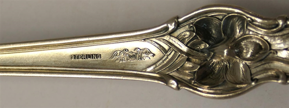 Baker - Manchester Mfg. Co. 1904 - 1914 Sterling Silver Serving Spoon and Meat Fork - Beautiful Highly Detailed Floral Pattern - Spoon is 9 Long - 117.0 Grams Total Weight