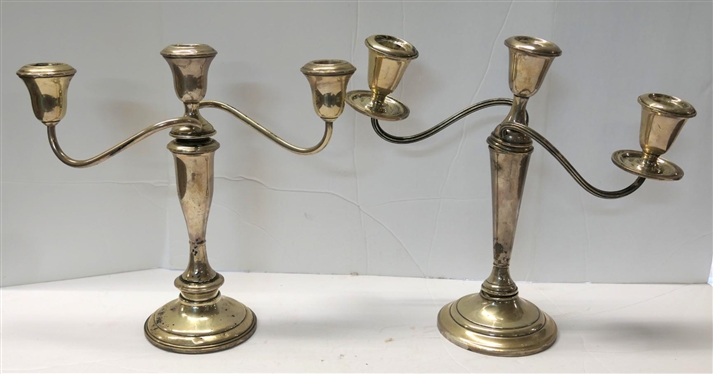 Pair of Newport Sterling Silver Weighted Candelabras - Very Dented - and 1 Is Broken -1439.5 Grams Total Weight