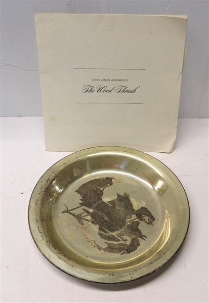 The National Audubon Society  John James Audubons "The Wood Thrush" Limited Edition Sterling Silver Plate - Number 446 with Information Leaflet and Certificate of Authenticity - 169.1 Grams Total...