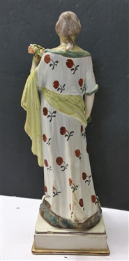 18th Century Staffordshire Woman Figure - Woman with Floral Swag wearing a Long Hand Decorated Dress - Hand Has Been Repaired - Statue is 14 Tall 
