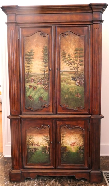 "Antiques Roadshow" by Pulaski Furniture Armoire / Wardrobe Cabinet - Pastoral Scenes on Doors - Multi Hinged Doors - Interior with Hanging Bar and Shelves - Solid Ends - Reeded Column Pilasters -...