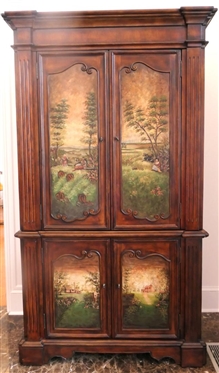 "Antiques Roadshow" by Pulaski Furniture Armoire / Wardrobe Cabinet - Pastoral Scenes on Doors - Multi Hinged Doors - Interior with Hanging Bar and Shelves - Solid Ends - Reeded Column Pilasters -...