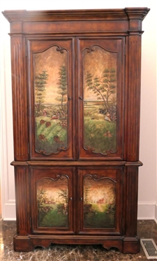 Antiques Roadshow by Pulaski Furniture Armoire / Wardrobe Cabinet - Pastoral Scenes on Doors - Multi Hinged Doors - Interior with Hanging Bar and Shelves - Solid Ends - Reeded Column Pilasters -...