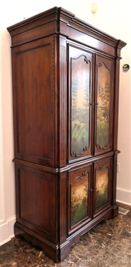 Antiques Roadshow by Pulaski Furniture Armoire / Wardrobe Cabinet - Pastoral Scenes on Doors - Multi Hinged Doors - Interior with Hanging Bar and Shelves - Solid Ends - Reeded Column Pilasters -...