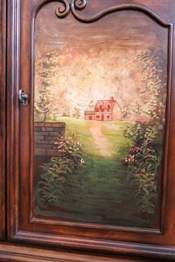 Antiques Roadshow by Pulaski Furniture Armoire / Wardrobe Cabinet - Pastoral Scenes on Doors - Multi Hinged Doors - Interior with Hanging Bar and Shelves - Solid Ends - Reeded Column Pilasters -...