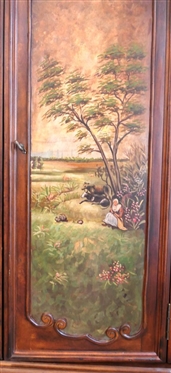 Antiques Roadshow by Pulaski Furniture Armoire / Wardrobe Cabinet - Pastoral Scenes on Doors - Multi Hinged Doors - Interior with Hanging Bar and Shelves - Solid Ends - Reeded Column Pilasters -...