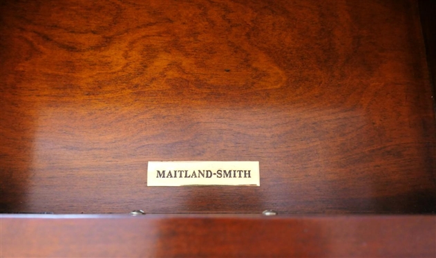 Very Nice Maitland Smith 5 Drawer Chest - Floral Drawer Fronts - Embossed Burl Top and Ends - Substantial Brass Pulls - Chest is 37 Tall 43 by 21 - Brass Tag in Top Drawer 