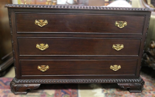 Unsigned Maitland Smith Chest - 3 Drawers - Fancy Molding and Trim - Carved Feet - Chest is 30" tall 48" by 31" 