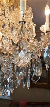 Incredible 15 Light Crystal Chandelier Loaded with Prisms of Various Sizes and Shapes - Fixture is Approximately 40 Tall 30 Wide - Largest Oval Prisms are 6 Long 