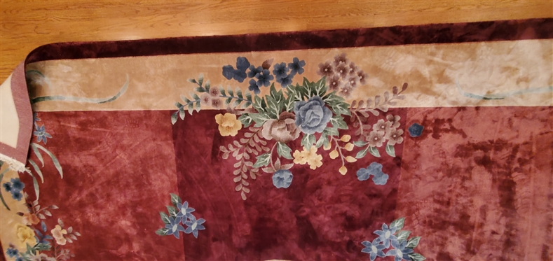 Large Burgundy Rug - Asian Motif with Flowers and Center Medallion - Rug is 15''4 by 12''1