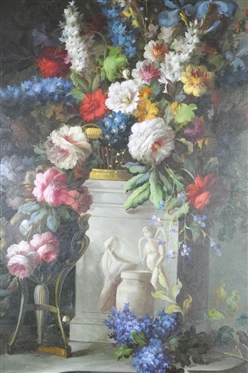 HUGE Maitland Smith? Floral Print on Canvas in Outstanding Orante Gold Gilt Frame - Frame is 74 by 54 Interior is 59 by 39