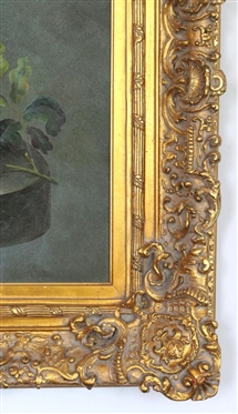 HUGE Maitland Smith? Floral Print on Canvas in Outstanding Orante Gold Gilt Frame - Frame is 74 by 54 Interior is 59 by 39