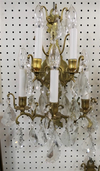 Brass 5 Light Electric Wall Sconce Loaded with Large Crystal Prisms -  Sconce is Approx. 18" Long 10" Wide